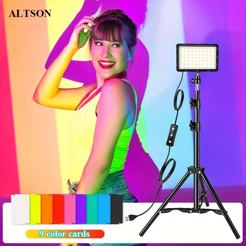 Pro Studio LED Video Lighting Kit - Adjustable 5600K USB Floodlight with Tripod, Color Filter, and Desktop Compatibility for Photo and Video Shooting