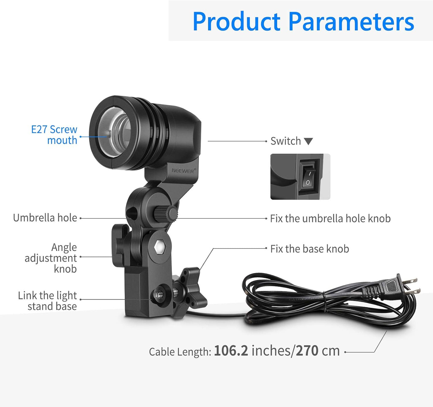 Lamp Holder with Light Stand Mount, Porcelain Socket and Umbrella Holder comes with light weight 32" Light Stand